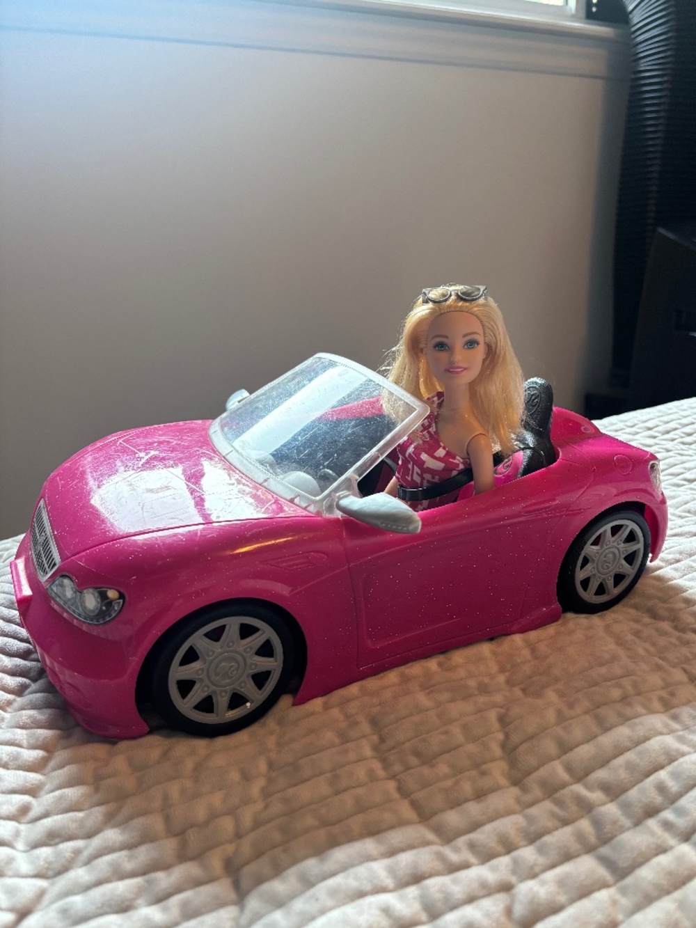 Barbie Pink Convertible Glitter Car Vehicle Play Set w/ Blonde Barbie Doll